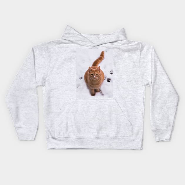 Ginger Kitten in Snow Kids Hoodie by menessie